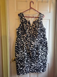 COLDWATER CREEK Sze 20 stretch Cotton DRESS black & white Lined no wear - Picture 1 of 11
