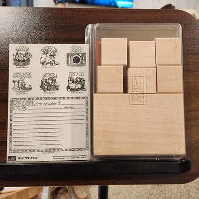 Stampin Up! Juego de estampillas de goma montadas en madera 1996 Recipe Fun 7 piezas nuevas sin montar Foto 1 de 4
