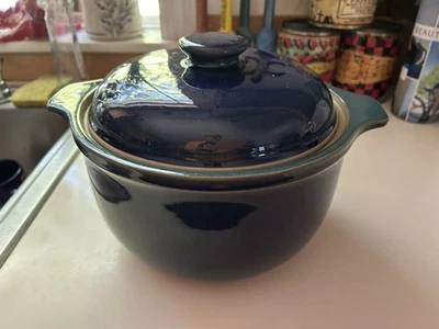 De Colección 11x7" Denby Arlequín Azul Verde en Cazuela LG y Tapa Azul ¡BONITO! Foto 1 de 4