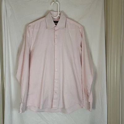 BOSS Hugo Boss Mens Dress Shirt 15.5 34/35 Regular Fit Pink Herringbone - Image 1 of 4