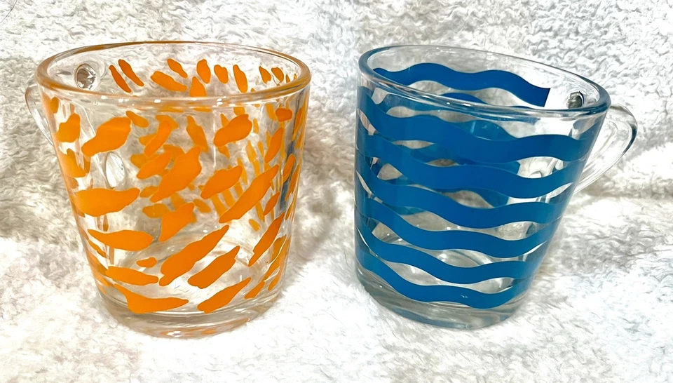 2 tazas de vidrio abstracto azul naranja Ikea GODTA Foto 1 de 3