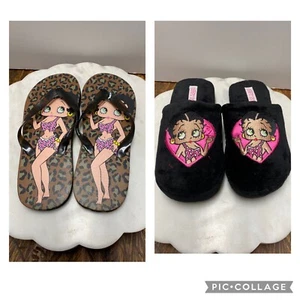 Paar Betty Boop Leopard Flip Flops und flauschige Hausschuhe Set Größe Medium oder 6,5 - Bild 1 von 14