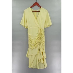 AERYNE Liotia Dress Womens XS Soleil Surplice Ruched Draped Crepe Retro Style - Picture 1 of 15