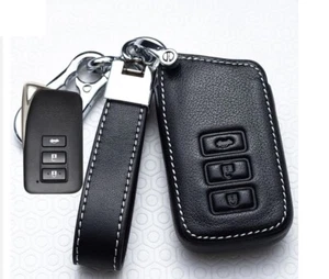 Black Leather Key Fob Case Cover For Lexus ES GS IS NX RC RX LS Key Remote Fob - Foto 1 di 5