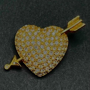 SWAROVSKI goldfarbene KLARE Kristall HERZ mit PFEIL BROSCHE signiert ^ - Bild 1 von 11