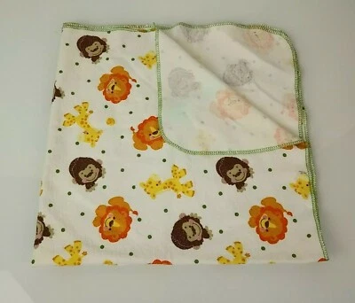 Fisher Price Precious Planet Baby Flannel Receiving Blanket Lion Monkey Giraffe - Image 1 of 4