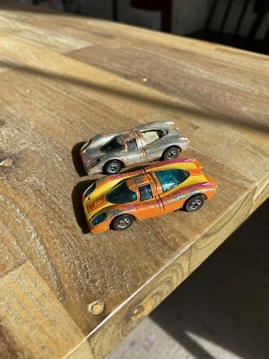 2 Vintage 1969 Hot Wheels Redline Orange Flying Colors Porsche P-917 FREE SHIP - Image 1 of 4