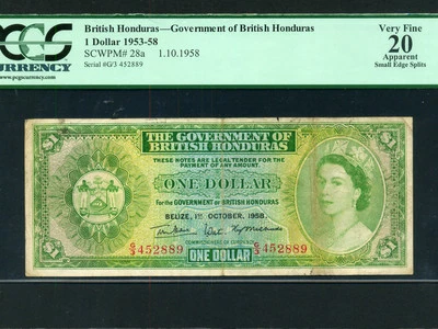 British Honduras(Belize):P-28a,1$, 1958 * Queen Elizabeth II * PCGS VF 20 * - Image 1 of 2