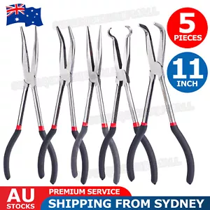 5x 11'' Long Reach Nose Pliers Set Straight Bent Tip Mechanic Hose Gripper 280mm - Picture 1 of 9
