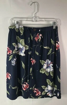 Caribbean Joe Talla S Corto Rayón Azul Marino Floral Falda Frontal Cremallera Elástica Cintura Lazos Foto 1 de 4