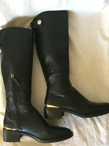 ZARA womens knee high boots black with GOLD DETAIL size 39 US 8 - Picture 1 of 11