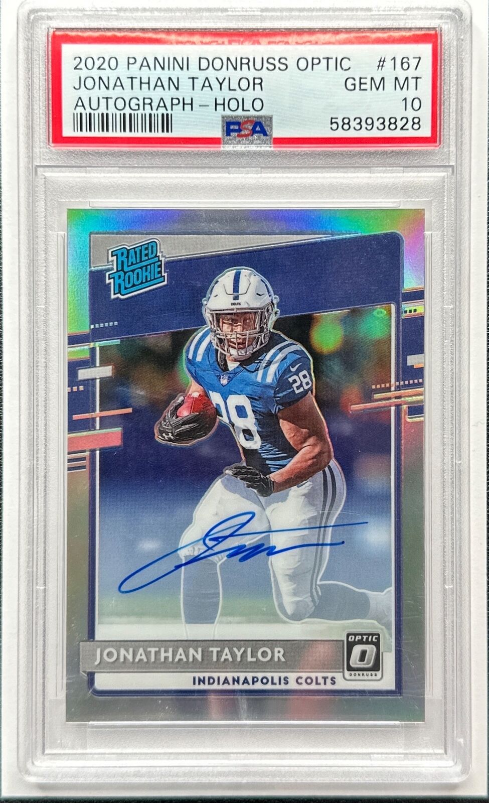 2020 Donruss Optic Jonathan Taylor Holo Rated Rookie Auto RC #09/99 PSA 10 Colts