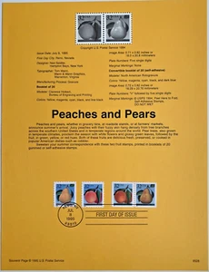 1995 USPS Souvenir Page  Peaches and Pears #2487 & 2488 32¢ w/Watermark Archival - Picture 1 of 1