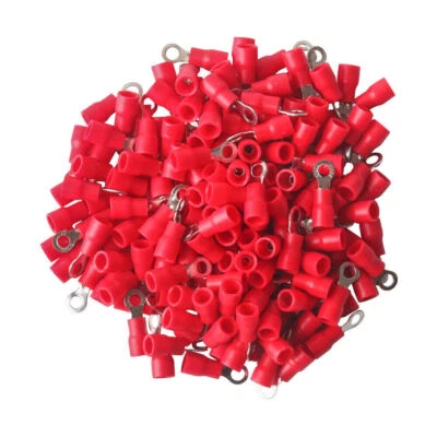 200pcs RV1.25-3 PVC Insulated Crimp Ring Terminal Wire Connectors Red AWG 22-16 - Image 1 of 4