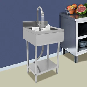 Commercial Kitchen Sink Restaurant Kitchen Sink Stainless Steel Sink Free Stand - Picture 1 of 18