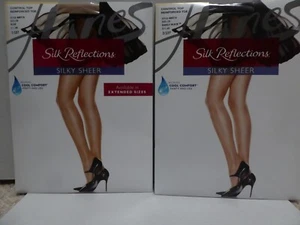 2 Pair Hanes Silk Reflections Silky Sheer Control Top Pantyhose, Nude, Black, CD - Picture 1 of 2