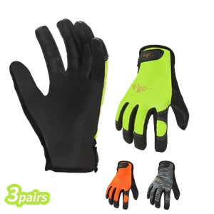 Vgo 3 pares de guantes de trabajo de cuero PU con pantalla táctil, guantes mecánicos ligeros (PU8718) - Imagen 1 de 7