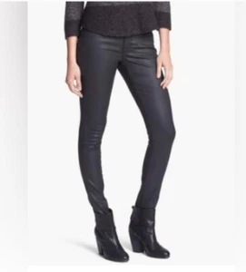 Eileen Fisher Skinny Jeans Organic Cotton Black Coated Size 2 Straight Leg - Picture 1 of 11