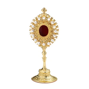 Monstranz weiße Steine Reliquiar Hausaltar Messing Öffnung hinten gold 7634 - Picture 1 of 1
