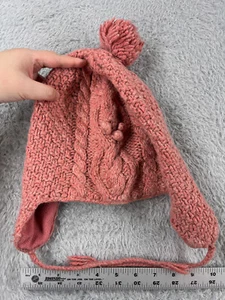 American Eagle Outfitters Beanie Womens Pink Knit Wool Blend Lined Ear Flaps Pom - Picture 1 of 12