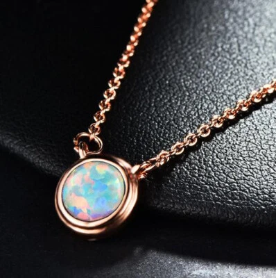 Holiday Xmas Gift Round White Fire Opal 925 Sterling Silver Necklace Pendants - Image 1 of 4