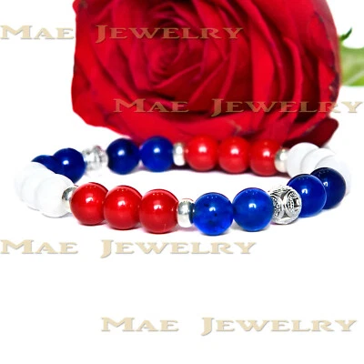 8mm Beautiful Puerto Rico Style Chalcedony stone s925 Sterling Silver  Bracelet. - Image 1 of 4