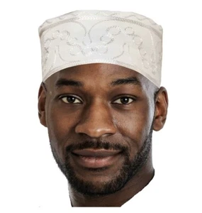Dupsie's Off-White Adebo African Kufi Hat with White Embroidery - Picture 1 of 3
