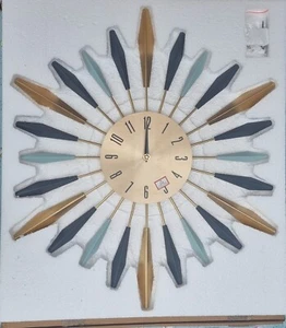 Extra Large Wall Clock Metal Decorative, Mid Century Silent Centrepiece Starburs - Picture 1 of 2