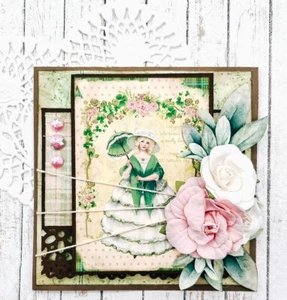 Handmade Vintage Victorian Irish Woman & Roses St. Patrick's Day Greeting Card - Picture 1 of 3