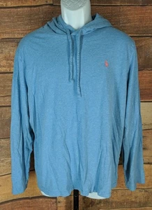 Camisa Polo Ralph Lauren Manga Larga con Capucha ~ Hombre L ~ Azul Jaspeado ~ Logo Rosa - Imagen 1 de 5
