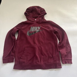 Nike Hoodie Kids Youth Large Pullover Sweatshirt Swoosh Pocket Maroon - Picture 1 of 8