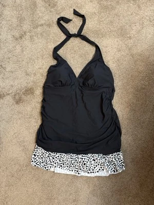 Apt 9 Halter Traje de Baño Abdomen Adelgazante Acanalado Falda Geométrica Negro 1X Foto 1 de 4