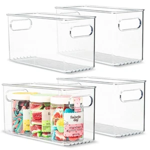 Clear Plastic 4 Pack Storage Container Bin with Integrated Easy Grip Handles.... - Picture 1 of 7