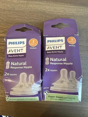 New 4 Pack - Philips Avent Natural Baby Bottle Response Nipple Flow 3 - 1M, New - Image 1 of 4
