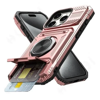 For iPhone 16 15 14 13 12 11 Pro Max XR Shockproof Case Cover Wallet Card Holder - Image 1 of 4
