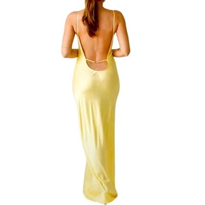 NWT RUMORED satin Mirelle butter yellow maxi dress plunging back L - Picture 1 of 12