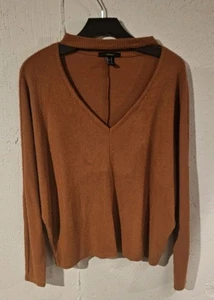 Forever 21 Blouse Long Sleeve V Neck Burnt Orange Rust  Sexy Night Out  Size M - Picture 1 of 3