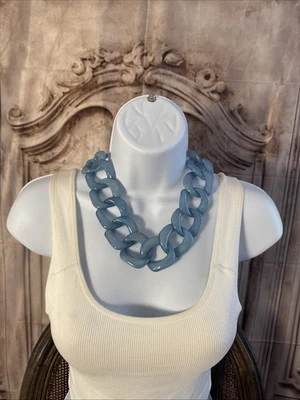 "Collar de cadena gruesa grande de acrílico exagerado para mujer cuello - azul 22""" Foto 1 de 4