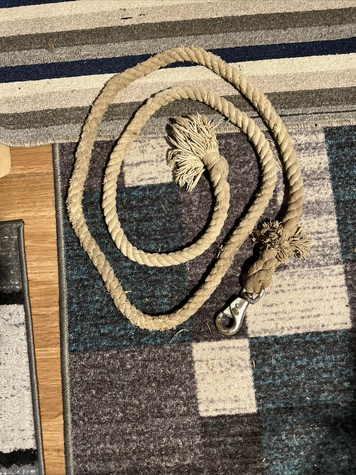 Vintage White Braided Thick Fabric Horse Rope W/Heavy Duty Hardware Clasp 8ft - Image 1 of 4