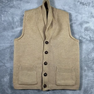 VINTAGE 70s Lobo By Pendleton Virgin Wool Vest Men's M Sherpa Lined Tan Buttons - Picture 1 of 6