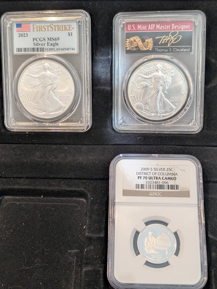 The Real Deal! Real Silver Rare Eagles! 2024 MS70. 2023 First Strike! 2009 Pf70 - Image 1 of 4