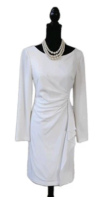 Adrianna Papell Dress Sz 10 Sheath White Wedding Ruched Layered Midi Social M - Image 1 of 4