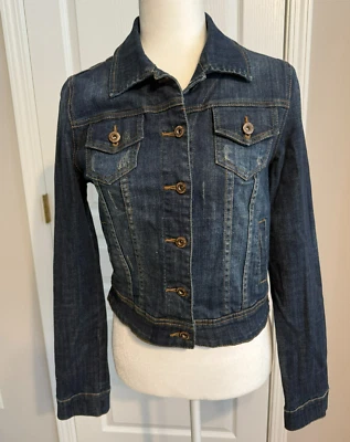 Chaqueta de mezclilla azul para mujer Heritage 1981 talla mediana desgastada logotipo botones Foto 1 de 4