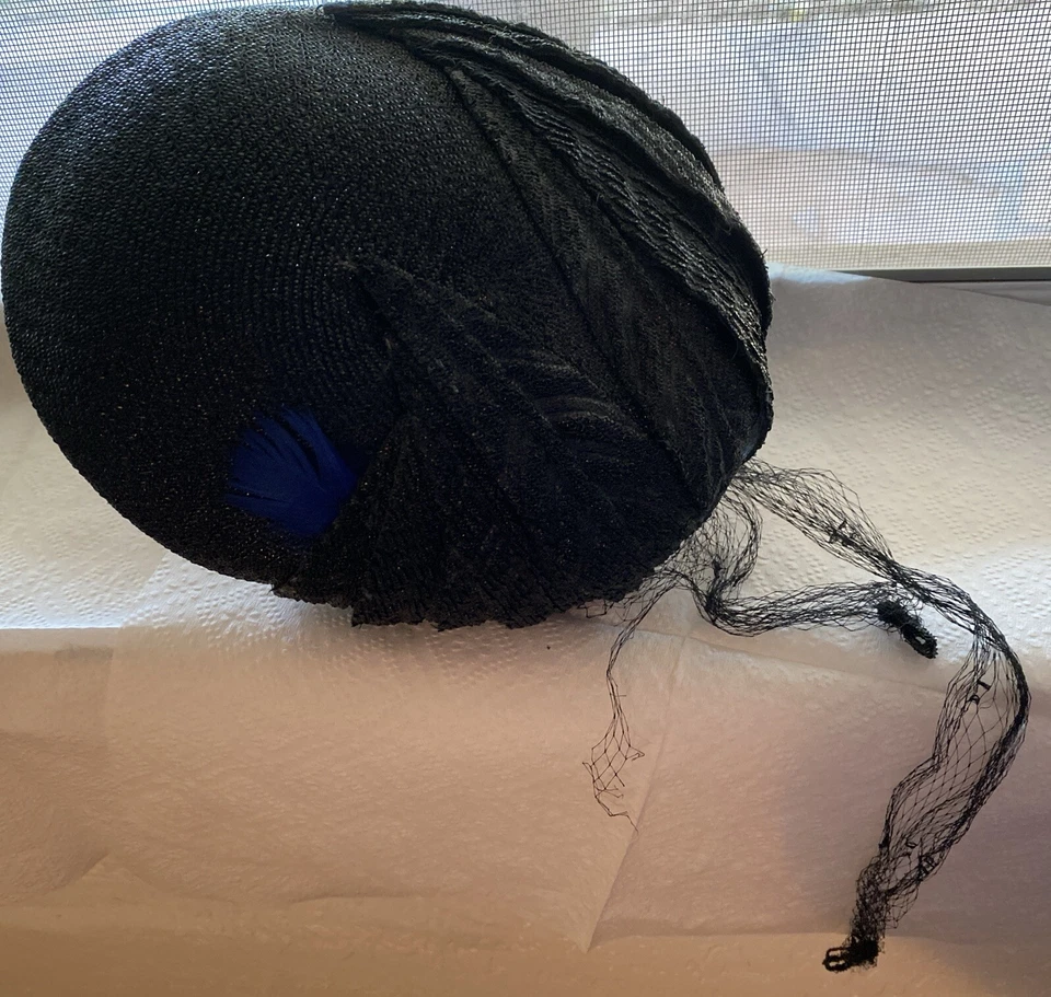 Vintage Ladies Hat B Altman & Co Size 22 1/2 Black with Netting - Image 1 of 4