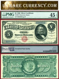 1886 $5 Silver Certificate Silver Dollar Back FR-260 Red Seal PMG 163 Known - Picture 1 of 3