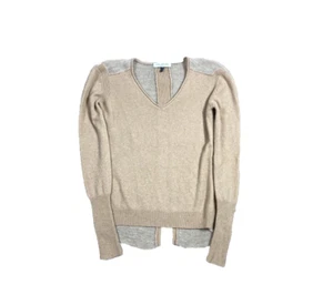 Halston Heritage Cashmere Sweater XS Tan Beige V-Neck Split Back Thin Designer - Picture 1 of 7