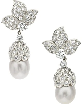 Platinum South Sea Pearl and 5 CTW Diamond Day/Night Clip-On Earrings - Image 1 of 4