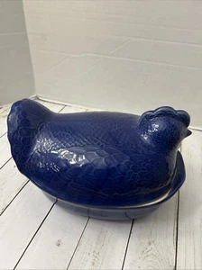 Vintage 1992 Taylor & NG Umwelt Keramik verschachtelte Henne Huhn Bräter blau MCM - Bild 1 von 5