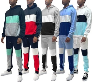 Para hombre Novedad Color Bloque Pullover Lana Sudadera con Capucha Pantalón Informal Sudor - Imagen 1 de 12