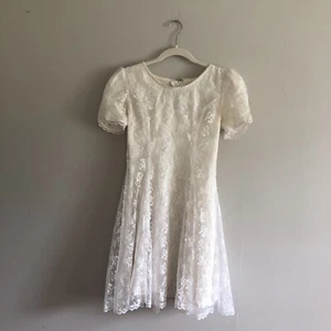Vintage 90s JESSICA MCCLINTOCK Gunne Sax Short Lace Overlay Dress Juniors 7/8 - Picture 1 of 15